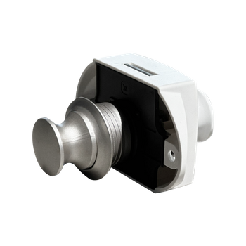 Zamek szafki dwustronny srebrny w białej obudowie