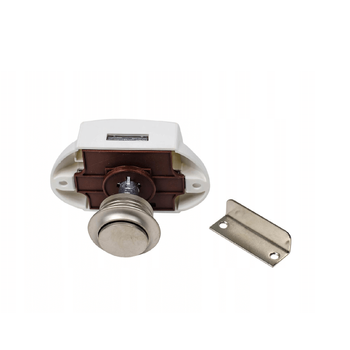 Zamek szafki srebrny w białej obudowie