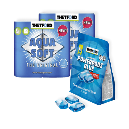 Zestaw Thetford - Kapsułki Aqua Kem PowerPods Blue + 2x Aqua Soft 4 rolki