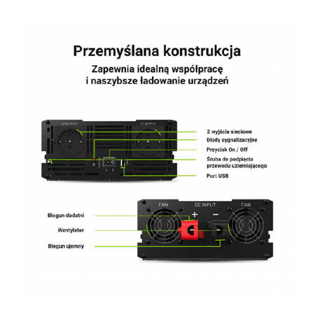 Przetwornica Green Cell INV22 12V na 230V 1500W/3000W 