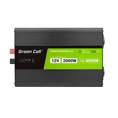 Przetwornica napięcia 12v 230v Inwerter Green Cell PowerInverter LCD 2000W/4000W